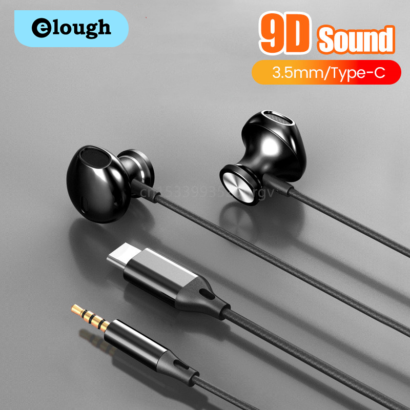 Elough Kim Loại Loại C Tai nghe có dây 3.5Mm Tai nghe trong tai Thể Thao Tai nghe có dây tai nghe với micro Stereo tai nghe Hifi Với Microphone Điện Thoại Earbuds