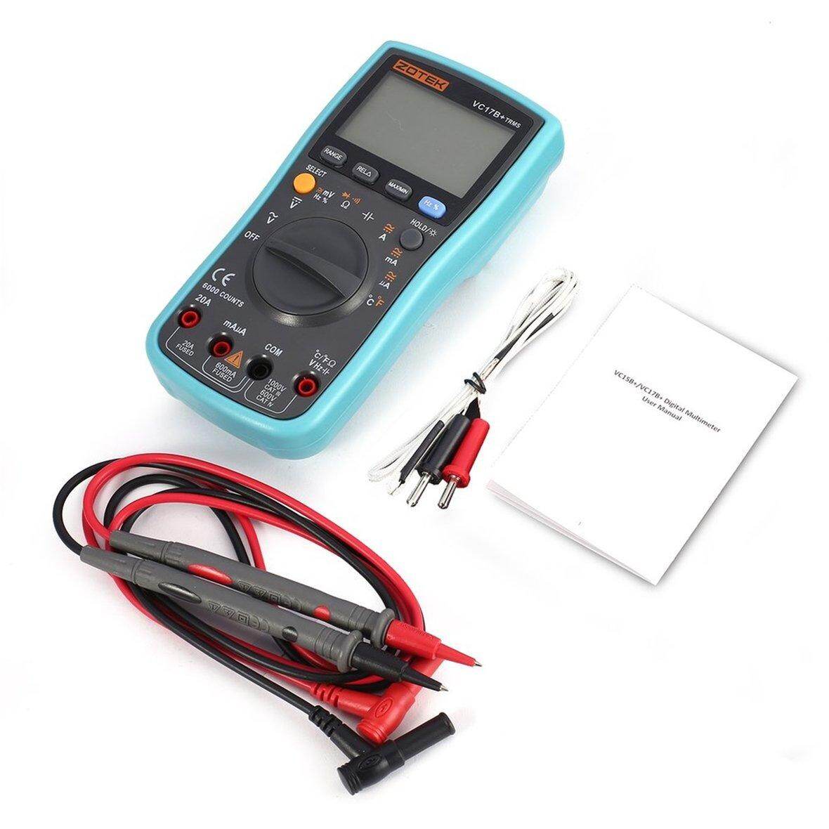 Hot người bán hàng đồng hồ vạn năng kỹ thuật số zotek vc17b + 6000 đếm true-rms đồng hồ đo dòng điện áp ac/dc phạm vi tự động vôn kế diode ohm có đèn đen