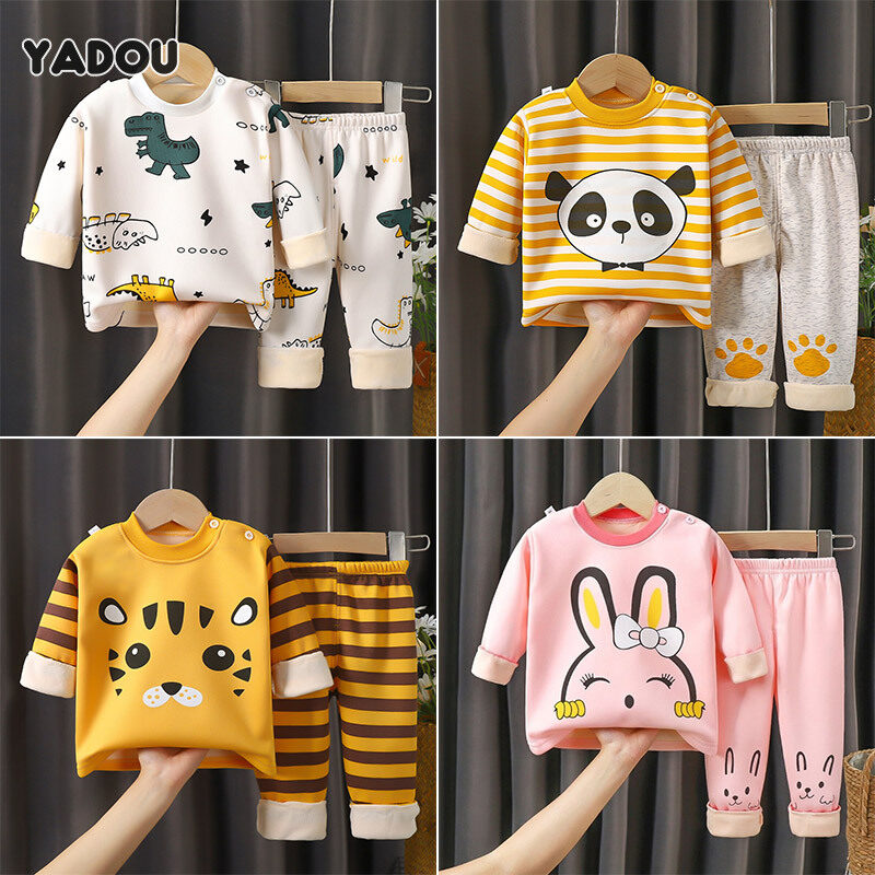 Yadou bộ đồ lót giữ nhiệt cho trẻ em bộ đồ mặc nhà dày bằng lông cừu cho bé trai và bé gái quần áo dày cho bé