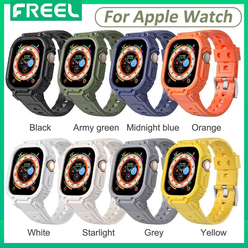 FREEL TPU New silicone for Apple watch Ultra 8/7/SE series 6/5/4/3/2/1 strap and case, sports contrast color band for smart watch 38mm/42mm 40mm/41mm 44mm/45mm 49mm Presyo 248 Piso*Libreng Shipping