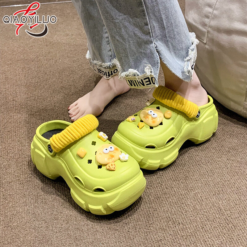 QiaoYiLuo Women s shoes cute egg yolk DIY half drag high heels go out