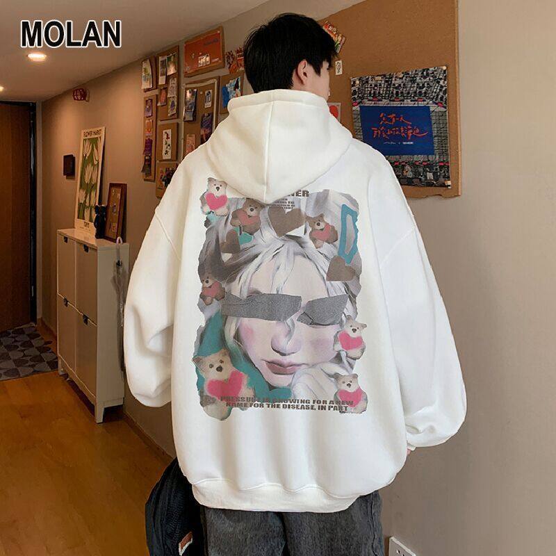 MOLAN Áo Hoodie Tay áo dài cho nam Áo chui đầu cổ điển áo tay dài áo khoác Jacket Lông cừu oversize hợp thời trang