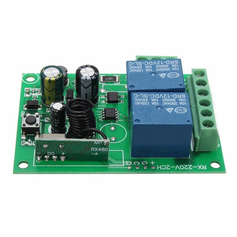 Nhà thông minh DC 12V 220V 10A 315/433MHz 2 kênh công tắc Rơle không dây điều khiển từ xa RF chuyển 