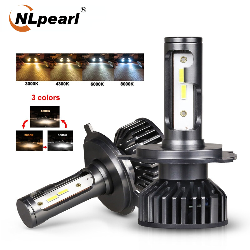 NLpearl 1pair H4 Led Headlight Bulb for Car High and Low Three Color Led Canbus 6500K 4300K 8000K 3000K H1 H3 H7 HB3 HB4