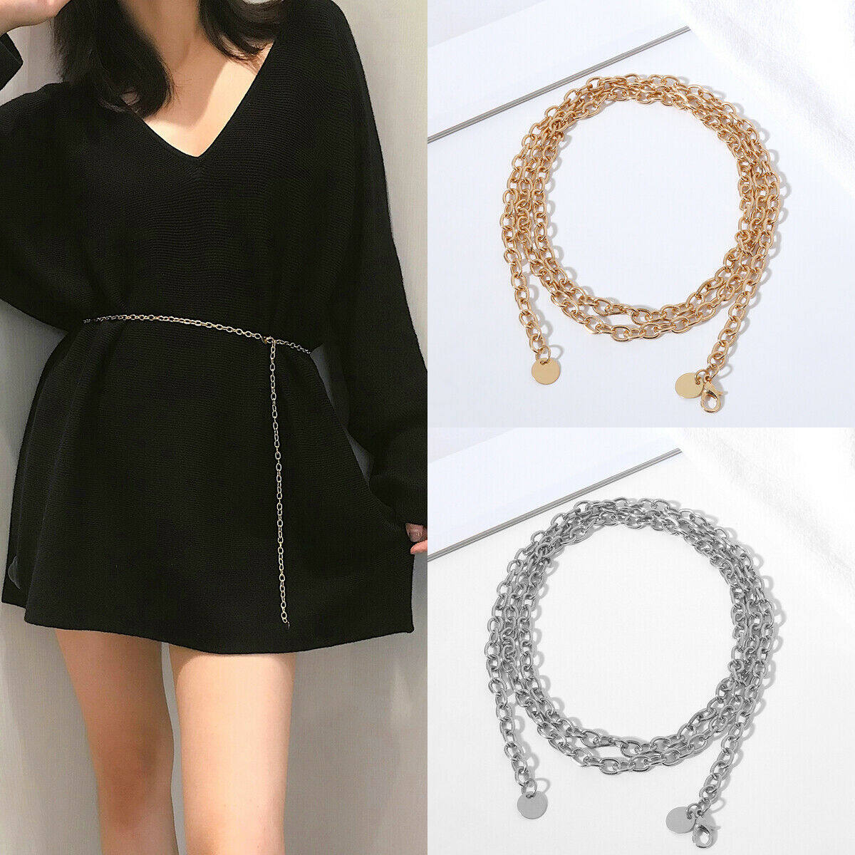 Moderntime Tiktok Thắt Lưng Dây Xích Kim Loại Cổ Điển Cho Nữ Phụ Kiện Đầm Thắt Lưng Dây Xích Cơ Thể, Thắt Lưng Thời Trang Quà Tặng Cho Bé Gái