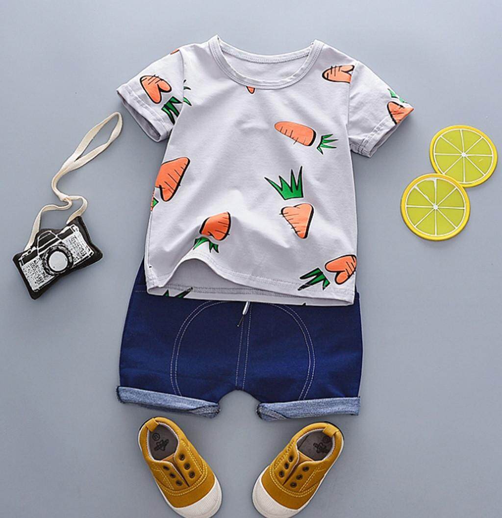 【 LA_AKOW MALL】Toddler เด็กทารกเด็กเด็กผู้ชายแครอทเสื้อยืดท็อปแบบตัวสั้น Tee สั้นชุดลำลองชุด