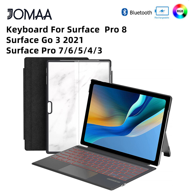 Jomaa cho Google Bàn phím Bluetooth trường hợp cho Surface Pro 8/Bề mặt ĐI 3 2021/Surface Pro 7/6/5/4/3 Bàn phím có đèn nền Bluetooth có thể tháo rời Bàn phím không dây với touchpad