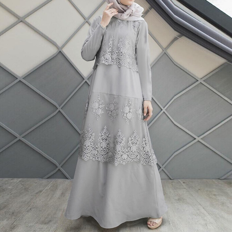 Đầm Ren Dài Tay ZANZEA Muslimah Cho Nữ, Váy Chữ A Dáng Chữ A, Xếp Tầng, Dáng Rộng Kaftan, Kiểu Hồi Giáo Dubai #50