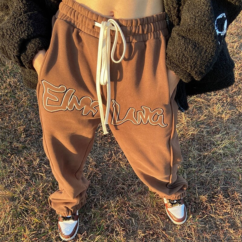 《manhood》y2k Quần Thường Ngày Thêu Kiểu Anh Mùa Thu Retro Quần Ống Đứng Thương Hiệu Hip Hop Sành Điệu Cho Nam Và Nữ Quần Thể Thao Dáng Rộng