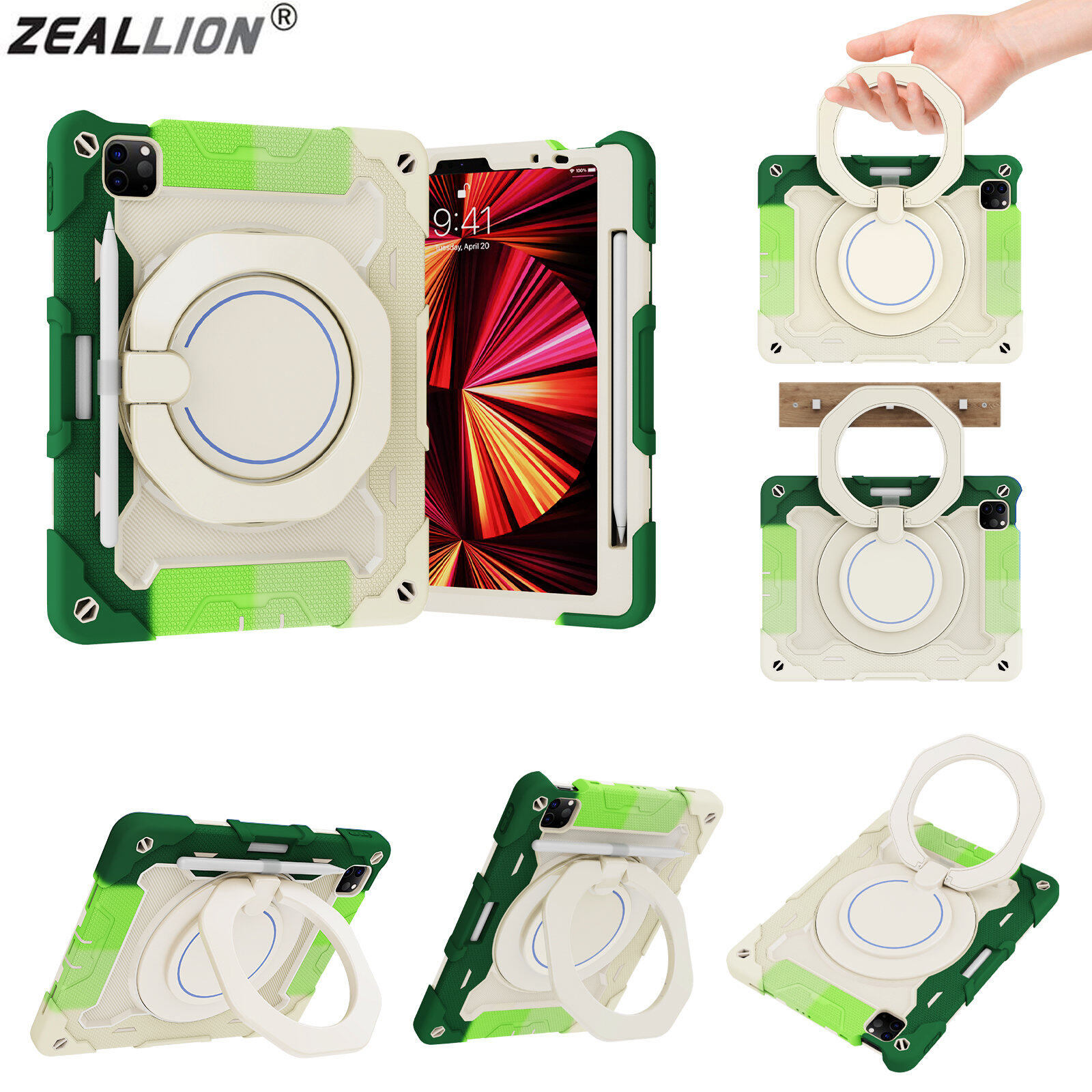 Zeallion Tablet Case For [Apple iPad Mini 4 5 6 Air 4 6 10.2 10.9 Pro 11 10.5 12.9 9.7 Air 3 4 13 2024 2017 2018 2019 2020 2021 2022] with Stand Holder Cover