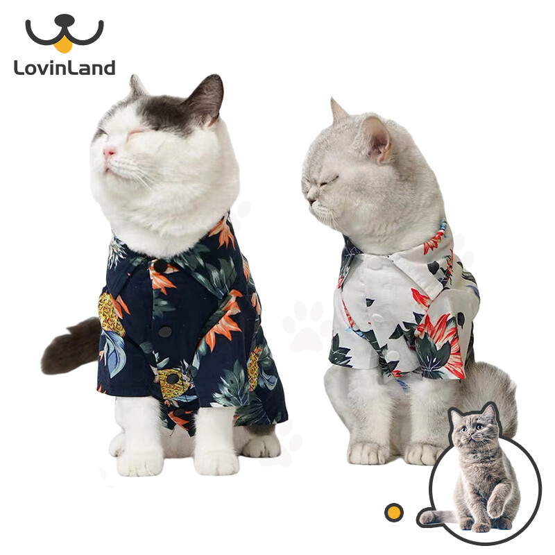 [Lovinland] Áo Sơ Mi Cho Chó Mèo Quần Áo Đi Biển Mùa Hè Bằng Cotton Áo Ghi Lê Quần Áo Thú Cưng Áo Phông Hoa Hawaii Cho Chó Lớn Nhỏ