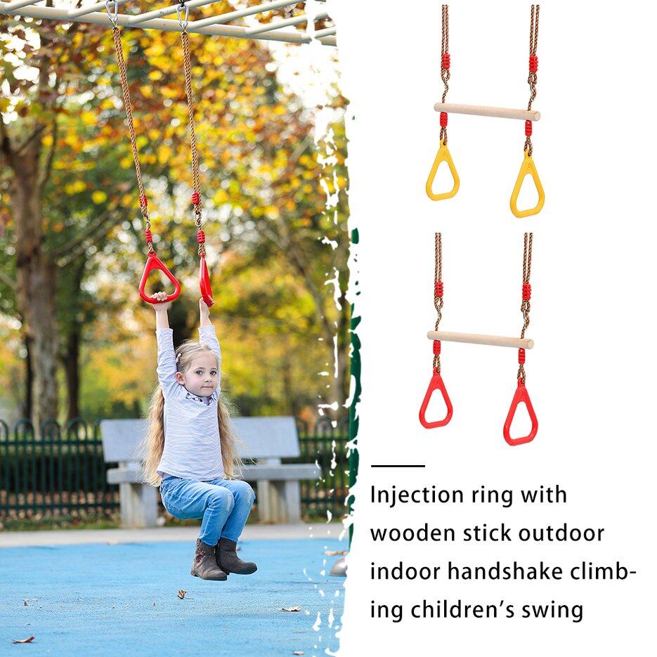 E-ERA Multifunction Kids Adult Wood Trapeze Swing with Plastic Rings