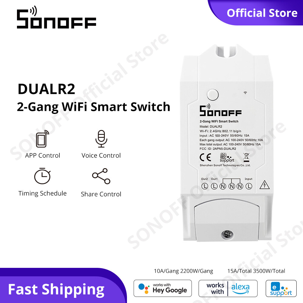 SONOFF DUALR2 / DUALR3 Lite Công tắc thông minh WiFi 2 Gang Công tắc đèn không dây Công tắc WiFi Dây trung tính Mô-đun thông minh tự làm eWeLink Điều khiển ứng dụng Thời gian Điều khiển bằng giọng nói Công tắc nhà thông minh