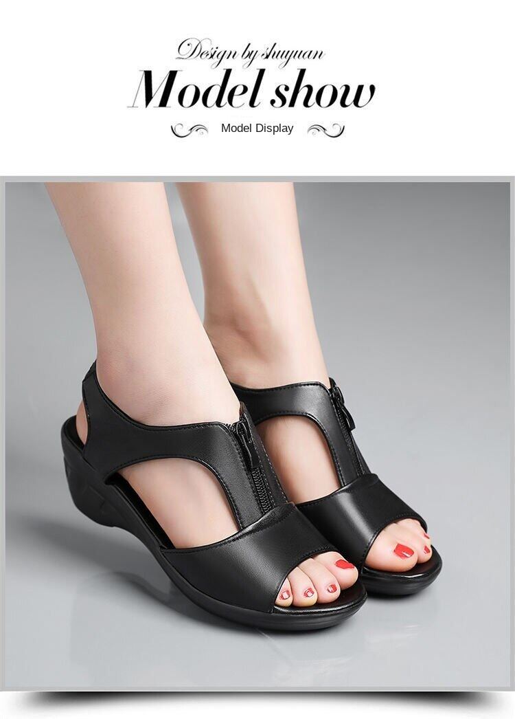 Mother shoes middle-aged and elderly sandals women's flat bottom 2021 new summer fish mouth high heels wedge heel women's sandals