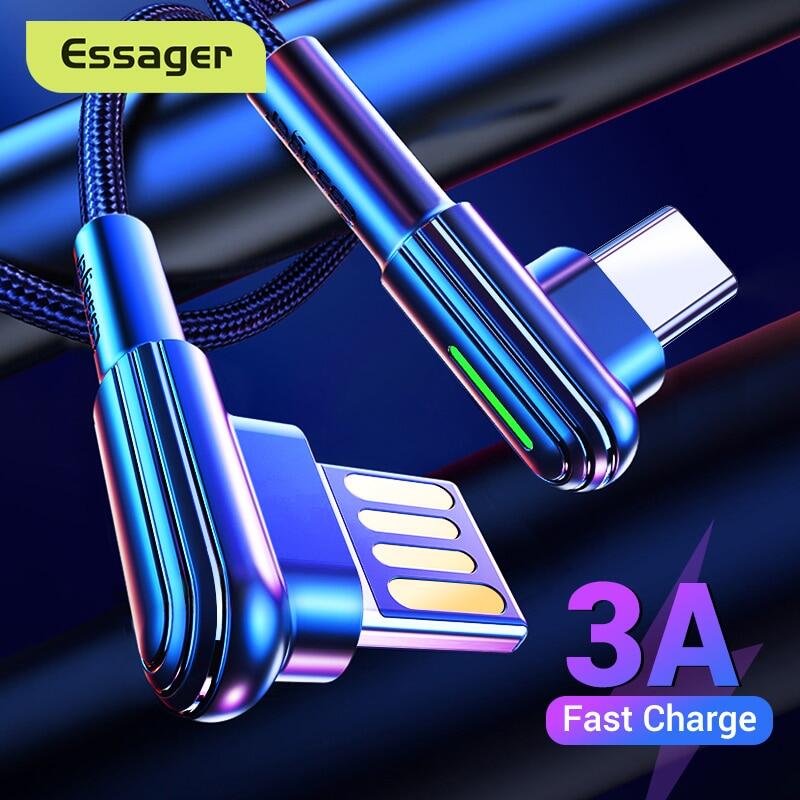Essager usb type c cable Cáp usb 90 độ cho samsung xiaomi redmi note 7 sạc 3a điện thoại di động cáp usb-c sạc nhanh