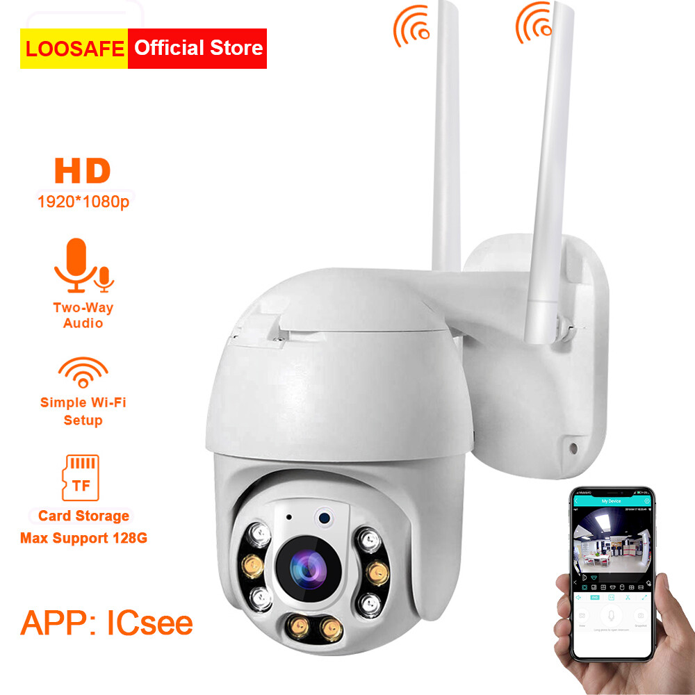  Camera IP ngoài trời LOOSAFE 1080P HD Camera Ip vòm tốc độ nhỏ chống nước hai chiều âm thanh PTZ không dây khe cắm giám sát phát hiện chuyển động tại nhà có màu sắc 