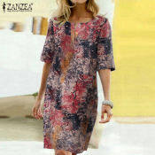 Zanzea Vintage Short Sleeve Retro Print Sundress