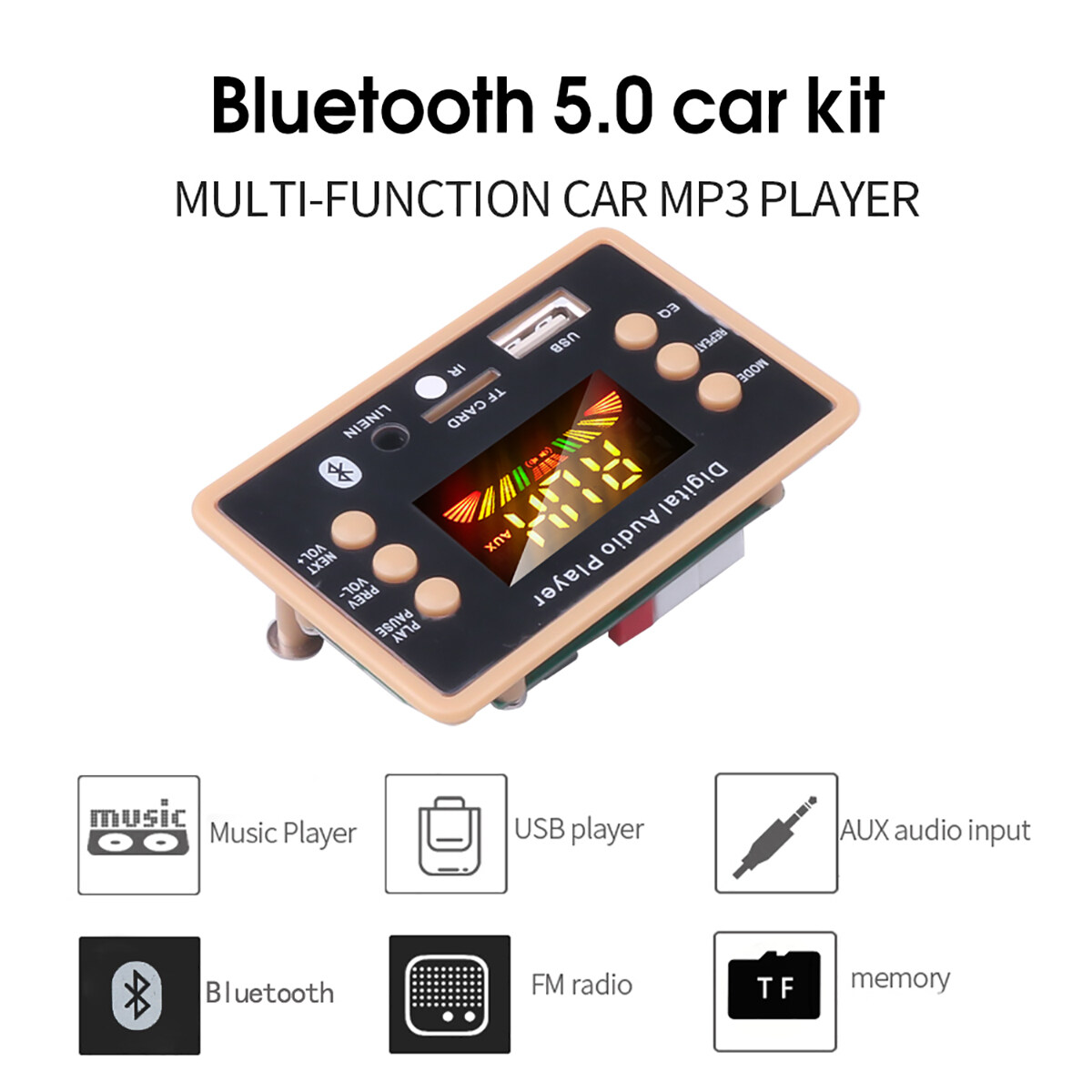 Bo Mạch Giải Mã Âm Thanh Bluetooth 5.0 Mô-đun Giải Mã Âm Thanh Bluetooth Không Dây Màn Hình LCD DC 5V-12V Hỗ Trợ MP3 WMA WAV 3.5Mm AUX Thẻ TF Ổ USB Đài FM Máy Phát Nhạc Điều Khiển Từ Xa
