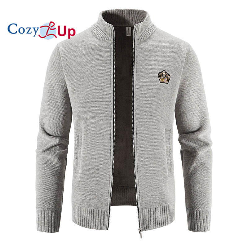 Cozy Up Long Sleeve Cardigan Men s Knit Stand Collar Plus Fleece