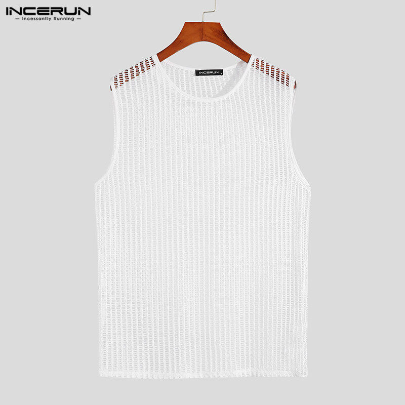 Incerun áo vest xuyên thấu lưới cá không tay cho nam áo ba lỗ trang phục đi biển thường ngày trang phục đi club #3