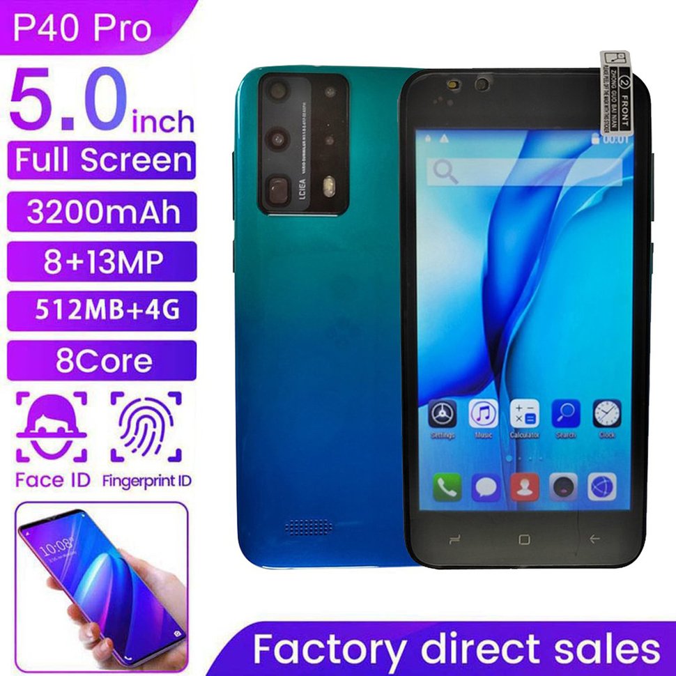 For P40 Pro 5 Inch Dual-Core Smartphone , Touch Screen Smartphone , 512M+4G Smartphone , 3D Glass Plated Back Cover Mobile Phone ราคา 936 บาท*ส่งฟรี