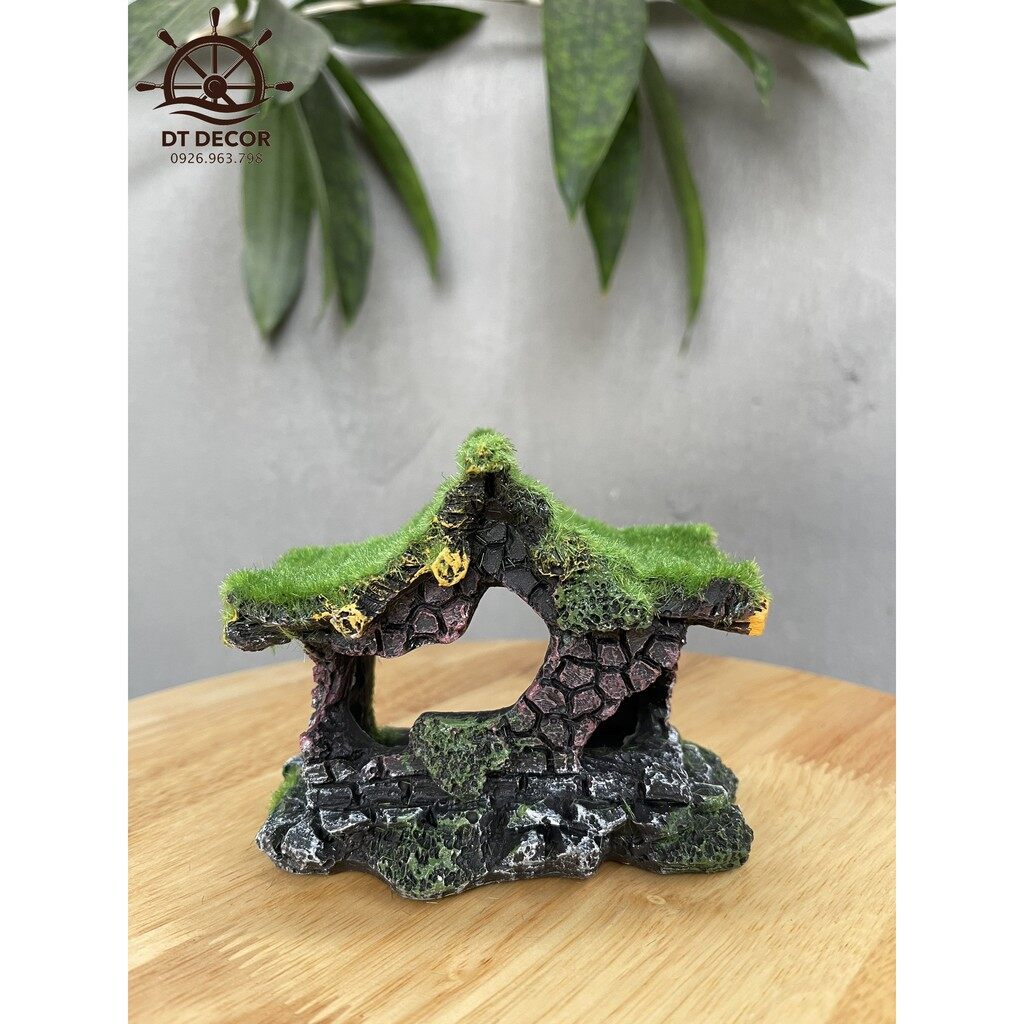 Mô hình Ngôi Nhà Phủ Rêu trang trí bể cá, làm chỗ trú cho cá, trang trí hồ cá, bể thuỷ sinh, bán cạn, lưỡng cư