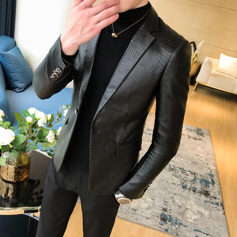 Áo khoác blazer dáng ôm cho nam áo khoác vest da pu áo khoác da nam áo khoác vest công sở thường ngày cho nam áo khoác blazer nam cỡ 4xl