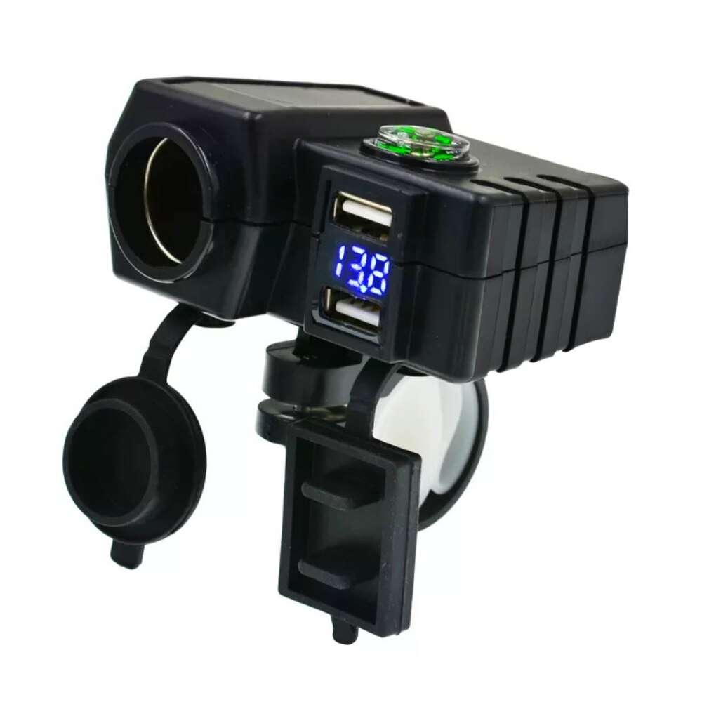 Bộ chuyển đổi sạc tay lái xe máy usb kép chống nước với ổ cắm nút công tắc bộ sạc điện thoại 12v 24v