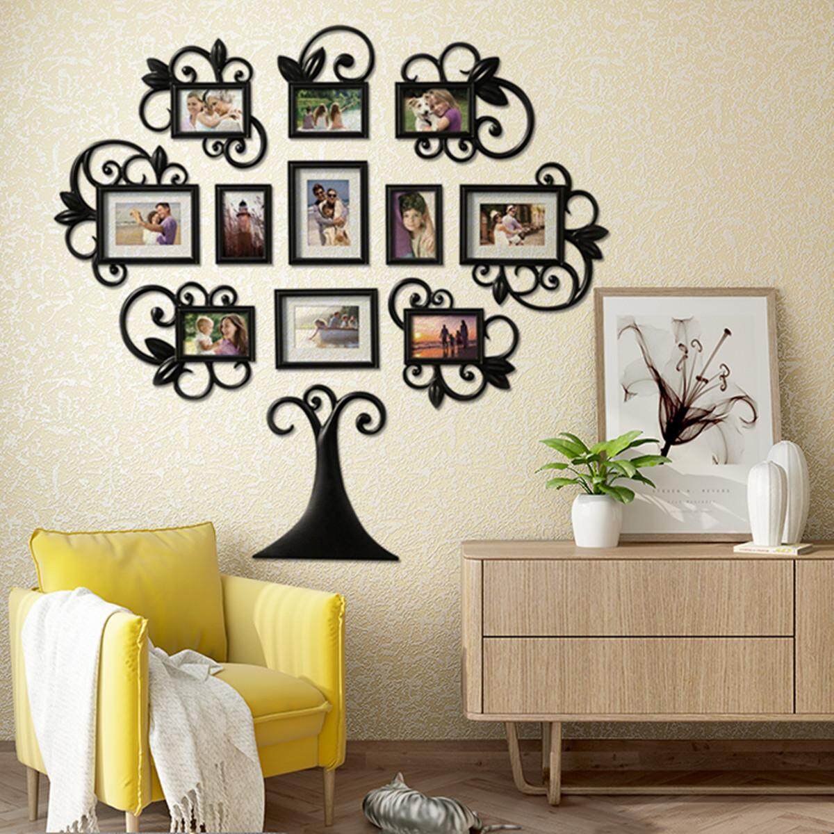 Generic 12 Piece Family Tree Photo Picture Frame Collage Set Black Wall