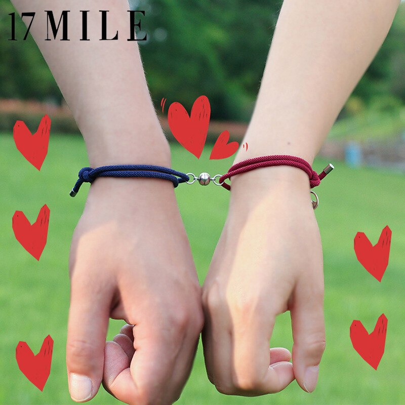 17 Dặm 2 Cái/bộ Hàn Quốc Đơn Giản Vài Vòng Đeo Tay Nam Châm Thu Hút Dệt Vòng Đeo Tay Thời Trang Đồ Trang Sức Quà Tặng