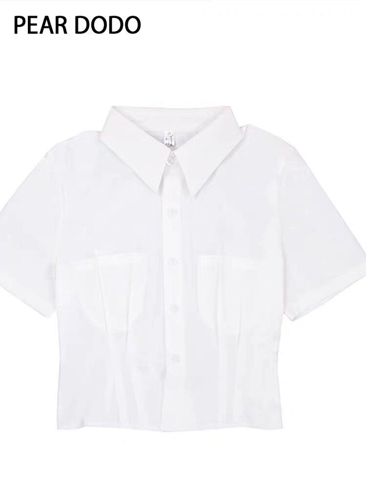 Pear dodo cổ điển hàn quốc ngắn tay polo áo sơ mi ngắn cho nữ