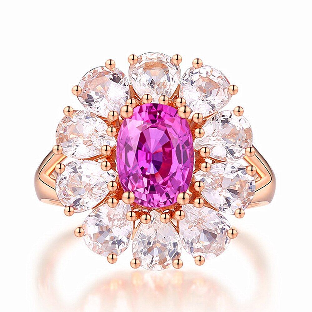 Nhẫn đá quý đính đá zircon aaa pha lê màu hồng sang trọng dành cho nữ, trang sức màu vàng hồng trang sức quà tặng tiệc cưới, mới