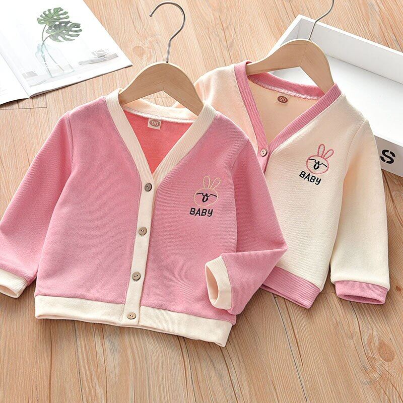 Áo Khoác Cardigan Dệt Kim Cho Bé Gái 2-6 Tuổi Áo Len Mặc Ngoài Mùa Xuân Thu Có Cúc Cổ Chữ V Thời Trang