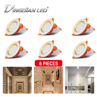 Dingdian led 6pcs led downlight 220v 5w tricolor pin light ceiling downlight recessed mounted bedroom kitchen corridor indoor light