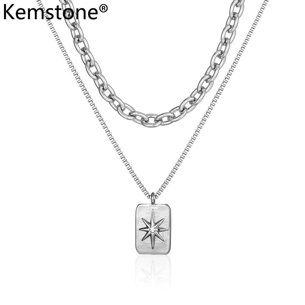 Kemstone Stainless Steel Double Layer Square Star Pendant Necklace Women's Jewelry Gift ราคา 248 บาท*ส่งฟรี