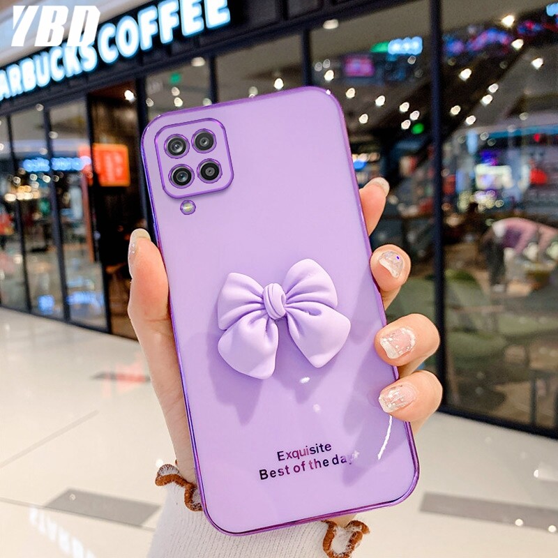 YBD Ốp Chống Rơi Mạ 6D Cho Samsung A12 5G M12 Ốp Phong Cách Candy Girl Nơ Với Bảo Vệ Camera Chính Xác