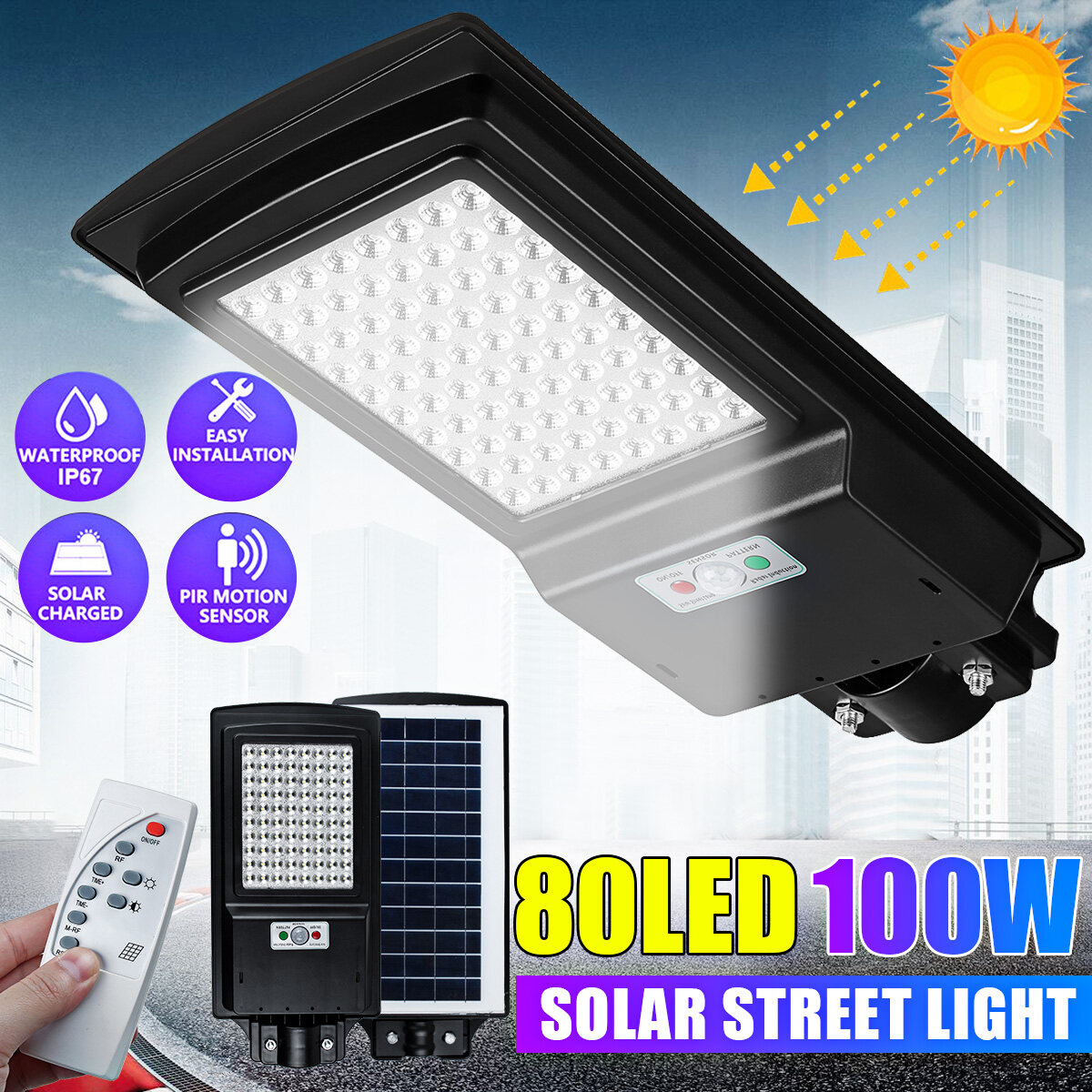 80 led solar motion sensor light