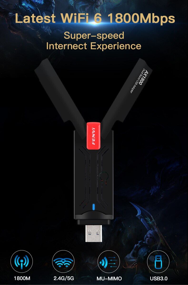Fenvi ax1800 Wifi 6 bộ chuyển đổi USB các mạng không dây USB3.0 Wi-Fi Dongle ăng ten 5GHz/2.4G băng tần kép MU-MIMO cho máy tính để bàn máy tính xách tay