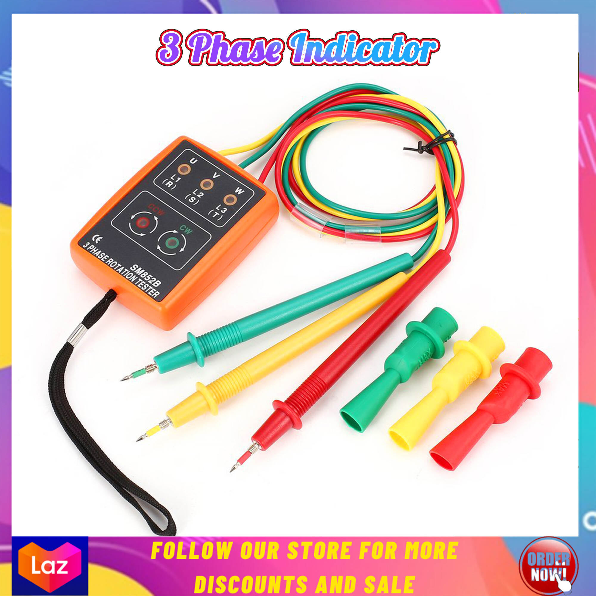 Chỉ báo điện áp rộng 3 pha sm852b, đồng hồ chỉ báo trình tự quay, máy dò thử ac 60v-600v, kiểm tra pha trình tự và đèn led hiển thị các pha