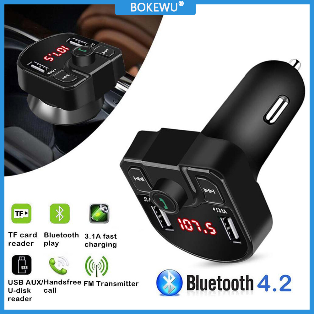 BOKEWU Bộ Phát FM Bluetooth Trên Xe Hơi Bộ Thu Âm Thanh Rảnh Tay Không Dây Bộ Sạc Nhanh USB Kép 5V 4.1A Cho Máy Phát MP3 Ô Tô