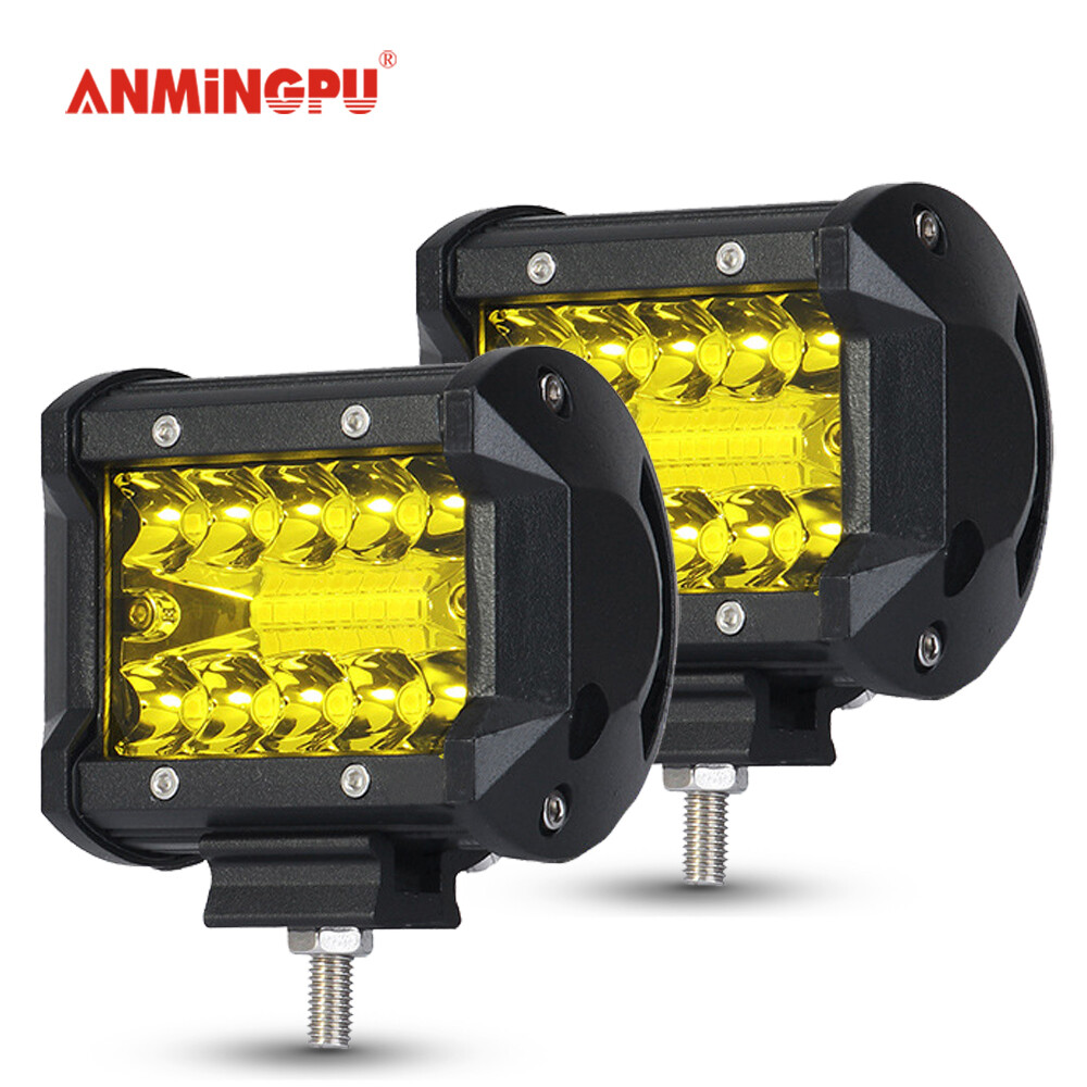 ANMINGPU Thanh Đèn LED Màu Vàng Cho Xe Hơi Xe Tải Thuyền 4X4 60W 120W Thanh Đèn LED Làm Việc Thanh Đèn Sương Mù Lái Xe Địa Hình 4Inch 7Inch