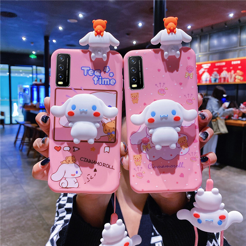 Ốp Điện Thoại Hình Con Chó Cinnamoroll Đối Với VIVO Y22 Y22S Y16 Y35 2022 Y20 Y20i Y12s Y20s Y12 Y12i Y15 Y17 Y11 Y1906 Y51 2020 Y31 Y51A Y50 Y30 Y30i Y91C Y1s Y3s Y21 Y21s Y33s Y15s Y15A Trường Hợp, Với Dây Buộc Khung Mềm Silicone Bìa