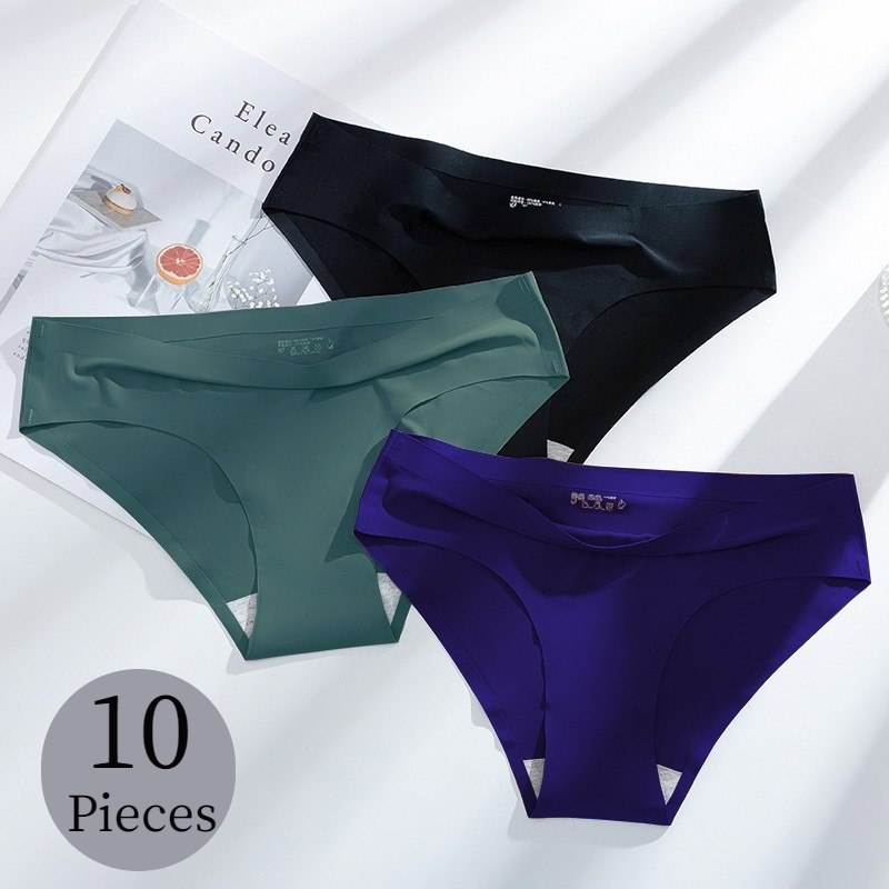 panty for kids girls Giczi 10PCS/Set Seamless Women's Panties Solid Color Silk Satin Underwear Breathable Comfortable Briefs Sexy Lingerie Cozy Panty ราคา  490 บาท*ส่งฟรี