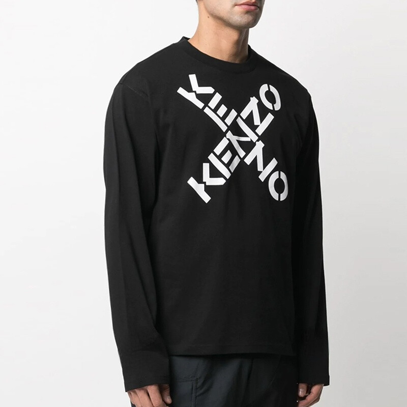 Kenzo kenzo takada áo thun dài tay in chữ thập cotton cho nam mới