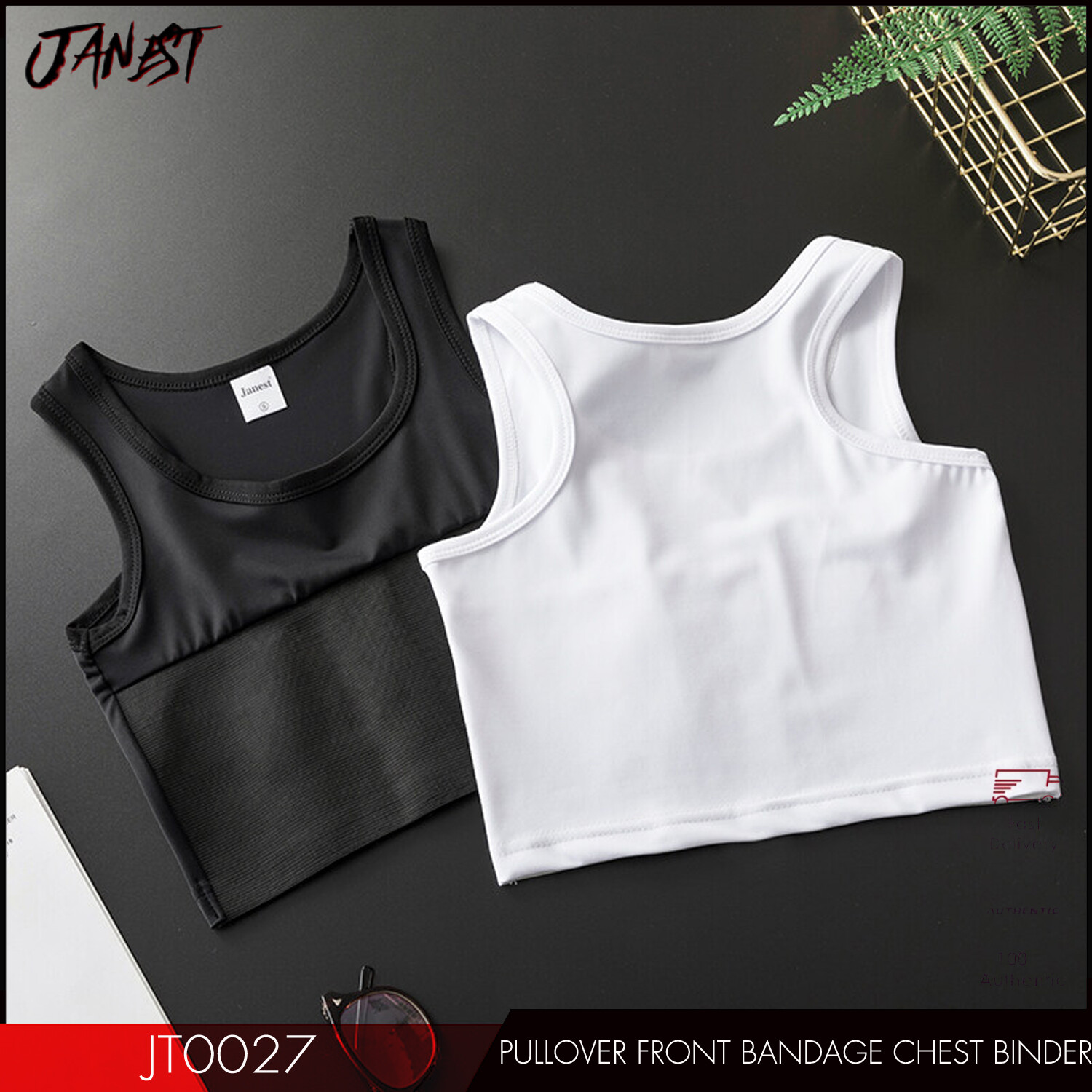 Janest đàn hồi cao ngực Chất kết dính áo bó ngực băng ngực Chất kết dính Tomboy nhanh khô áo hở eo vest chặt chẽ breat chất kết dính S-6XL cho ngực lớn