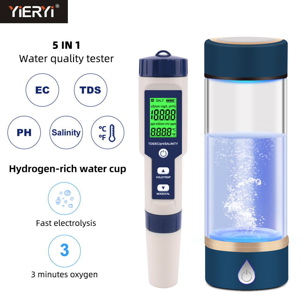 Yieryi máy kiểm tra chất lượng nước 6 trong 1 mới ph/ec /tds /độ mặn /máy kiểm tra nhiệt độ, với cốc hydro phong phú