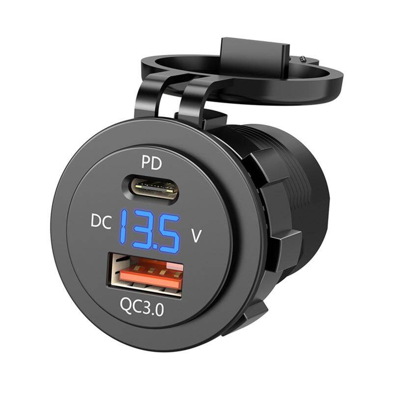 Đầu Nối Sạc Ổ Cắm Bật Lửa Xe Máy USB QC3.0 Dual Type-C 5V 3A Chống Nước 12V DC