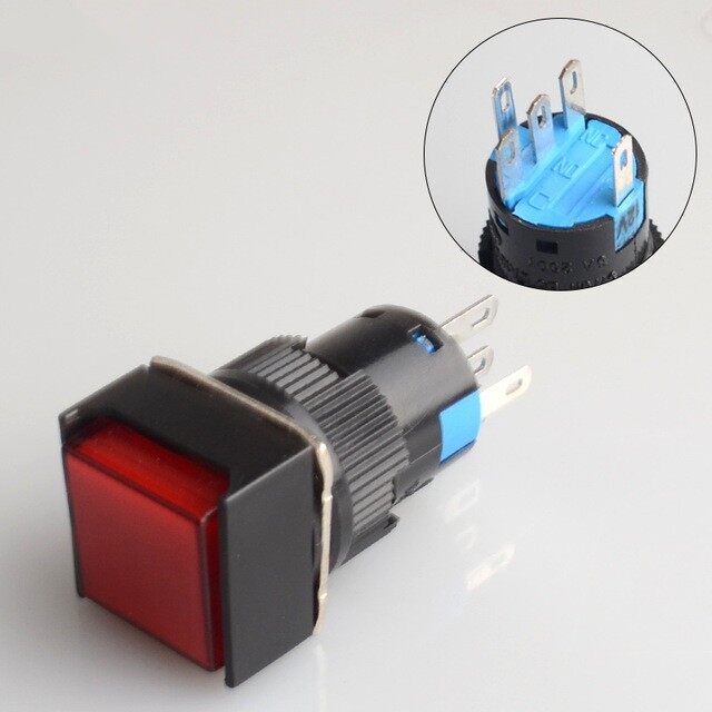 FLAMEER DC 12V 16mm Push Button Self-Reset Switch Square Red+Yellow LED Light 