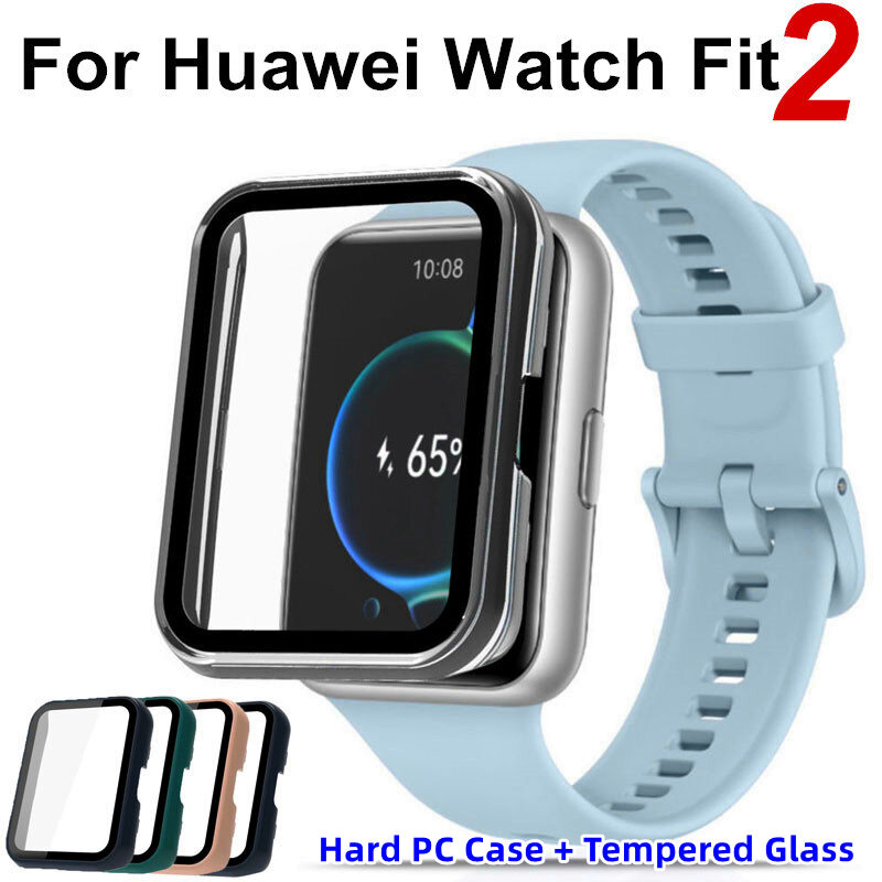 Ốp PC Cứng 2 Trong 1 Mới + Kính Cường Lực Cho Huawei Watch Fit 2 Bảo Vệ