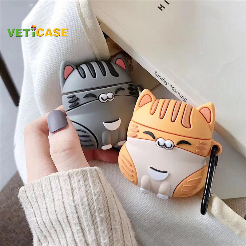 Hộp Đựng Tai Nghe Hình Mèo Màu Cam Mỡ Thú Cưng Dễ Thương Dành Cho Apple AirPods Pro AirPods 1 2 3 Silicone Mềm Bìa Túi Đựng Vỏ Hộp Đựng Tai Nghe Phụ Kiện AirPod Bảo Vệ Màu Xám